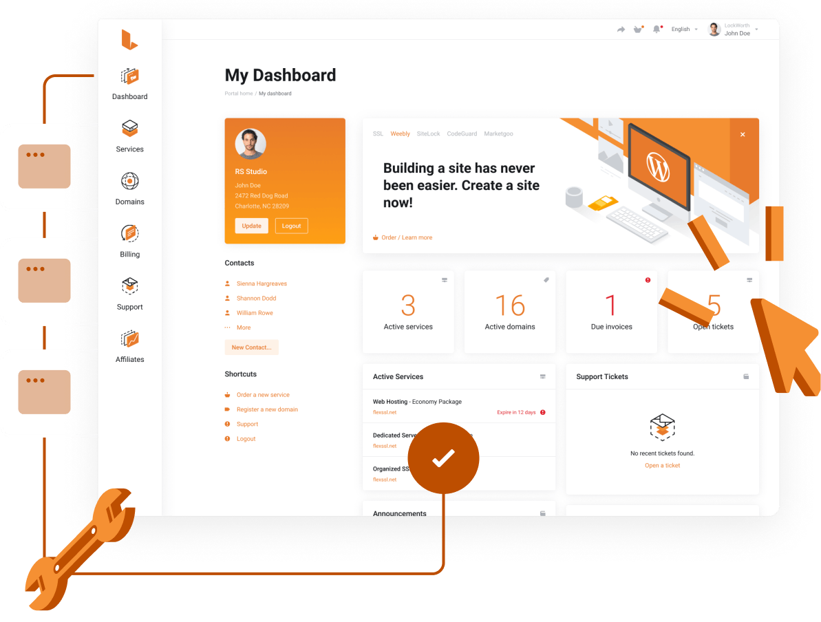 Web Hosting, Domain Names, WordPress & More - Super easy control panel to manage all your services